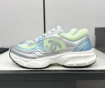 Chanel Fabric & Laminated Green & Silver Sneakers 