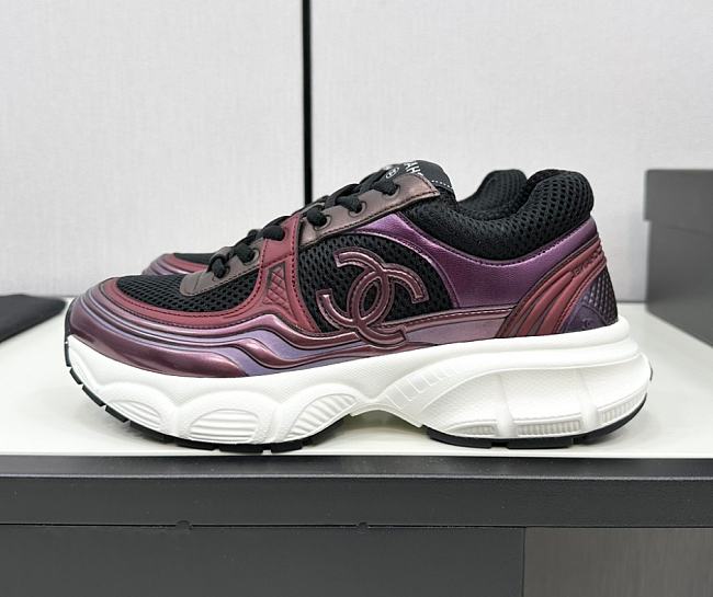 Chanel Fabric & Laminated Purple & Silver Sneakers  - 1