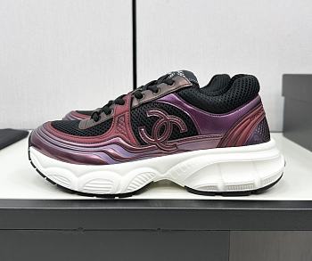 Chanel Fabric & Laminated Purple & Silver Sneakers 