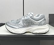 Chanel Fabric & Laminated Grey & Silver Sneakers  - 1