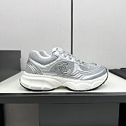 Chanel Fabric & Laminated Grey & Silver Sneakers  - 3