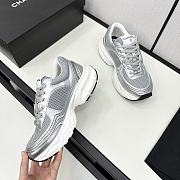 Chanel Fabric & Laminated Grey & Silver Sneakers  - 4