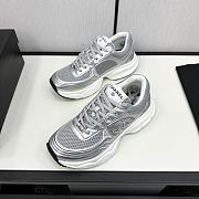 Chanel Fabric & Laminated Grey & Silver Sneakers  - 6
