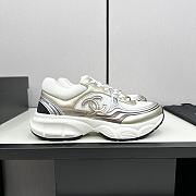 Chanel Fabric & Laminated White & Gold Sneakers  - 6