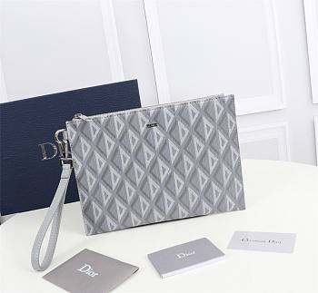 Dior A5 Pouch Diamond Bag Canvas Gray Size 27x18cm
