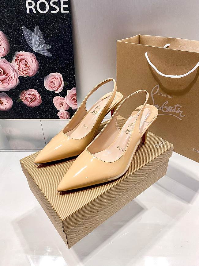 Christian Louboutin Kate Sling Patent Pumps Beige 8cm - 1