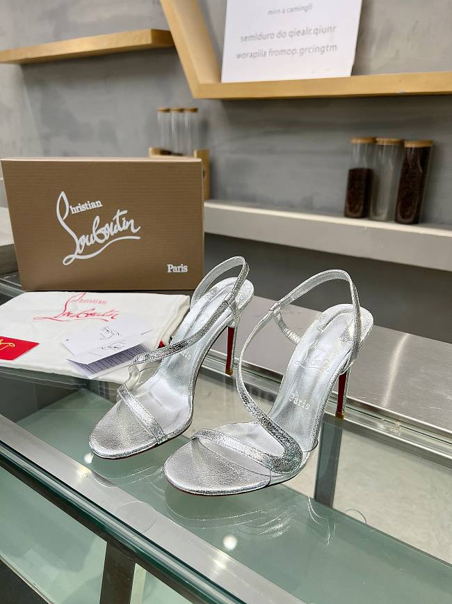 Christian Louboutin Rosalie Sandals Leather Silver 10CM - 1