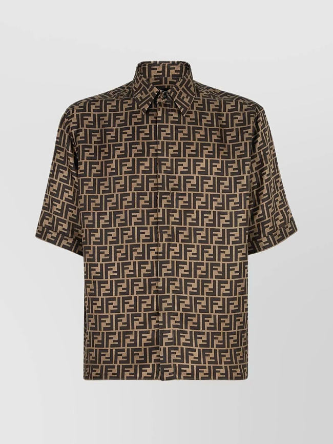 FENDI Silk Shirt with All-over FF Logo Brown - 1