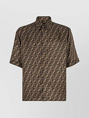 FENDI Silk Shirt with All-over FF Logo Brown - 1