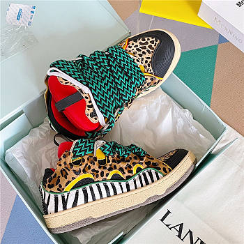 Lanvin Curb Lace-up Sneakers Leopard Print Panelled