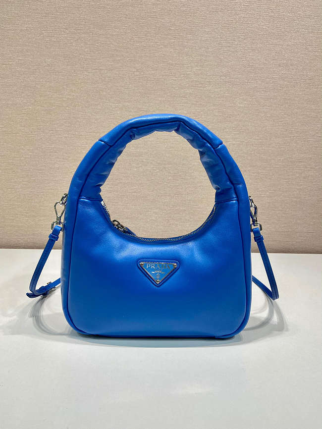 Prada Soft Mini Leather Tote Bag Blue Size 21x12x6cm - 1