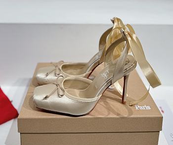 Christian Louboutin Cassia Lace Up Loubi Crepe Satin Beige 10cm