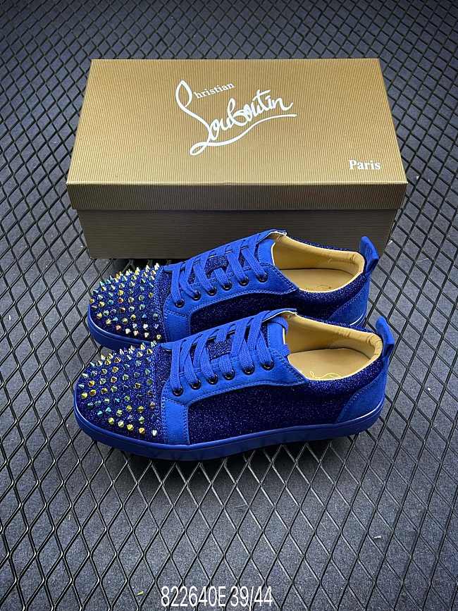 Christian Louboutin Louis Junior Spikes Orlato Flat Blue Glitter - 1