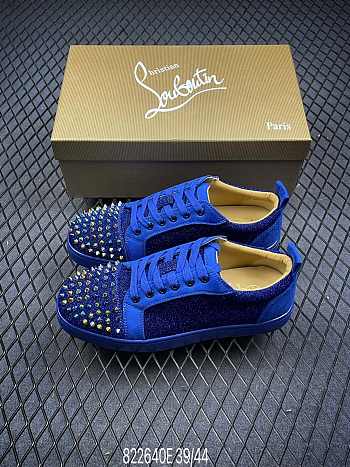 Christian Louboutin Louis Junior Spikes Orlato Flat Blue Glitter