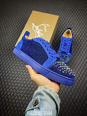 Christian Louboutin Louis Junior Spikes Orlato Flat Blue Glitter - 6