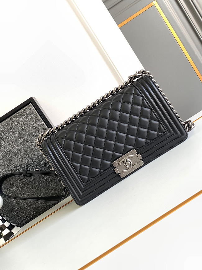 Chanel Boy Handle Logo Black Silver Size 25x8x14CM - 1