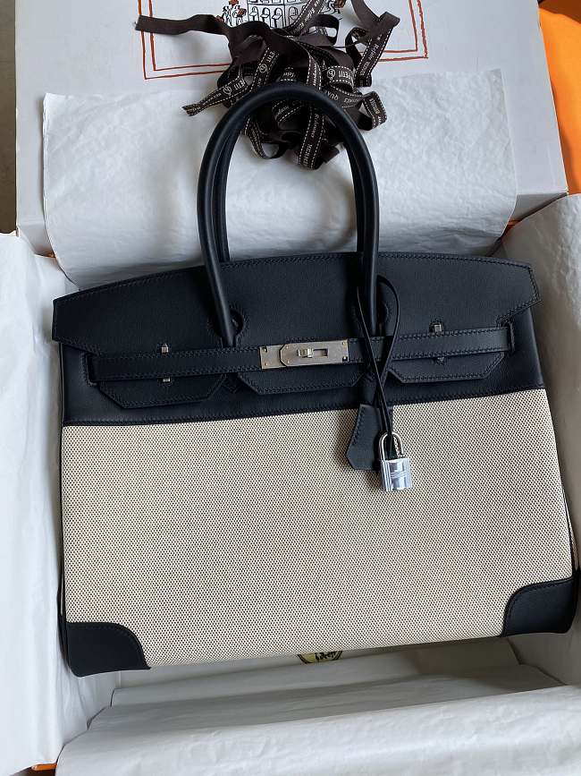 Hermes Birkin 25 Ecru Gold Toile Canvas HM45H2 Size 25x19x12cm - 1