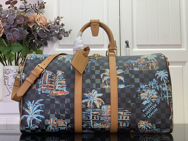 LV Keepall Bandoulière 50 Bag Marine Blue Size 50x29x723cm - 1