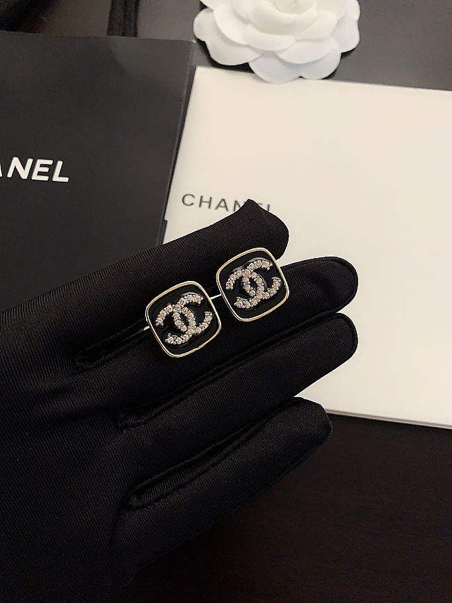 Chanel CC Logo Amphibole Earrings Black/Champagne Gold/Crystal lABH451 - 1
